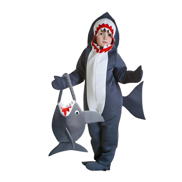 Halloween-Kostüm für Kinder Hai-Kostüm Kind grauer Hai-Overall Tiergeburtstagsfeier Mädchen Jungen Purim Cosplay