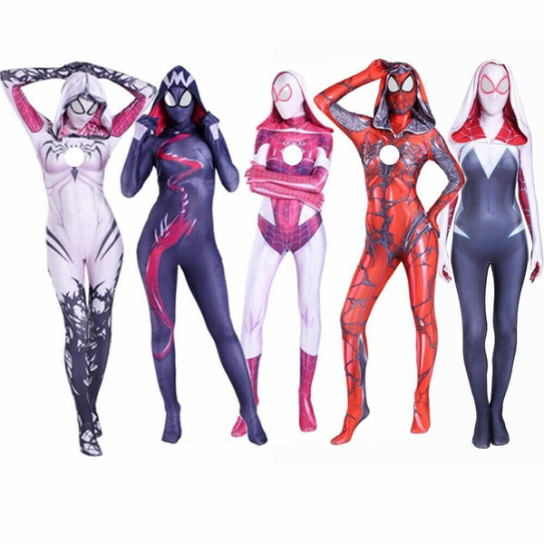 Spinne Gwen Kostüm Symbiote Venom Carnage Stacy Cosplay Maske Hoodie Weibliche Spinne Zentai Anzug Anti-Gwenom für Frauen Mädchen