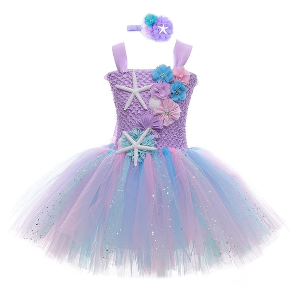 Girls Mermaid Tutu Dress Princess Birthday Party Dresses For Girls Starfish Halloween Cosplay Kids Mermaid Costume 1-12Y