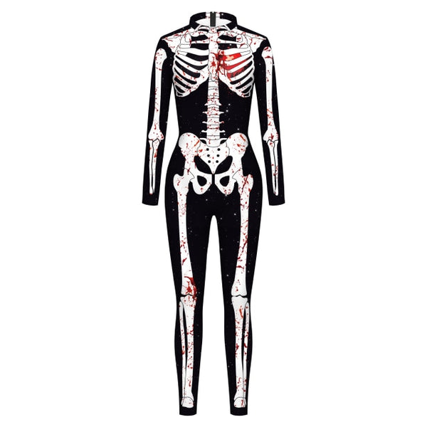 Adult Skeleton Print Halloween Cosplay For Women Ghost Jumpsuit Party Carnival Performance Scary Costume Bodysuit