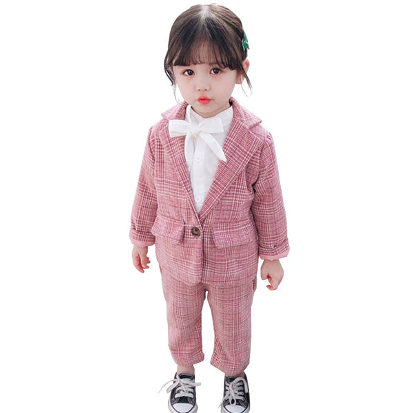 Baby Girl Boy Suit Set Plaid Pattern Clothing For Girls Outerwear + Pants Girls Clothes Toddler Party Costumes For Children