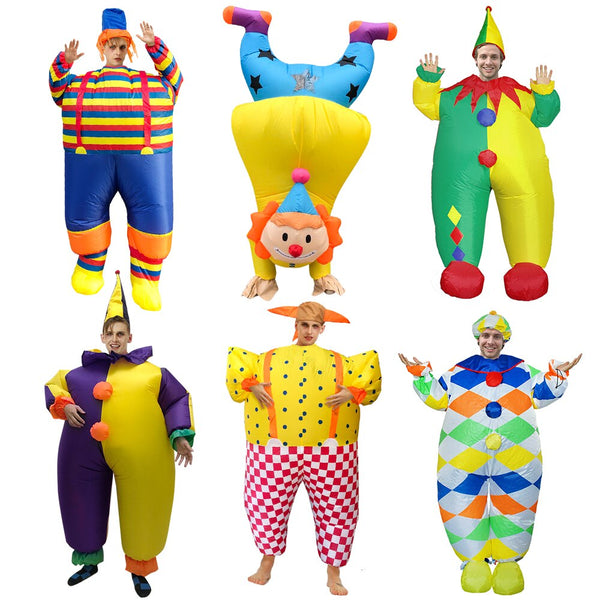 Adult Handstand Clown Inflatable Costumes Halloween Cosplay Party Time Plaid Clown Carnival Role Play Mascot Disfraz Unisex