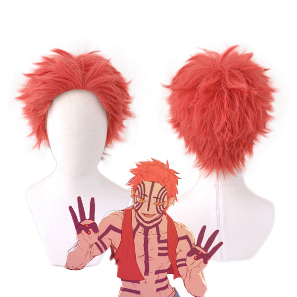 Anime Demon S Slayer Kimetsu Yaiba Komaji Akaza Red Short Wig Cosplay Costume Heat Resistant Synthetic Hair Men Women Wigs