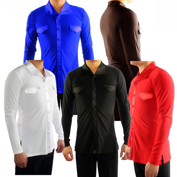 Latin Dance Shirts Men Long Sleeves Tango Cha-Cha Salsa Professional Performing Tops Samba Rumba Competition Dance Wear DL3005