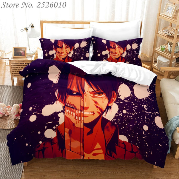 Anime 3D Attack Titan Printed Bedding Set King Duvet Cover Pillow Case Comforter Cover Adult Kids Bedclothes Bed Linens 01