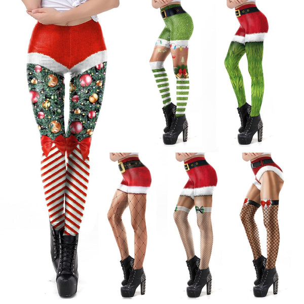 Weihnachten Gürtel Leggings Geschenk Herbst Winter Festival Legging Plus Größe Frauen 3D Streifen Sexy Hohe Taille Dünne Leggins