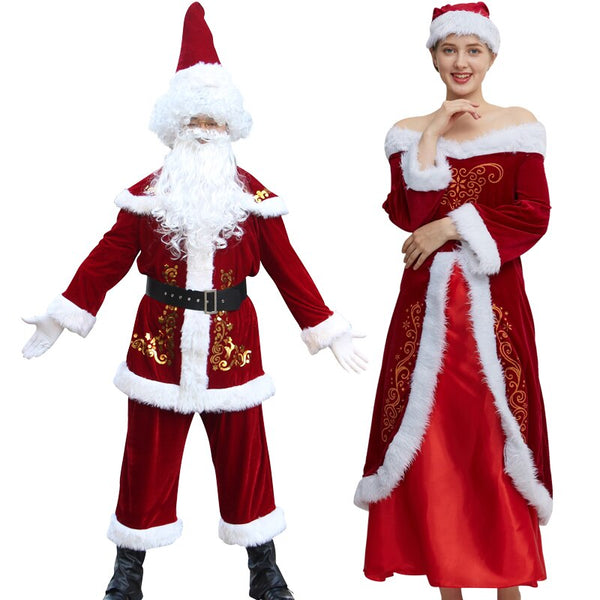 Santa Claus Christmas Costumes Men Cosplay Fancy Adult Suits Festival Celebration Suits Luxurious Velvet Christmas Party Costume