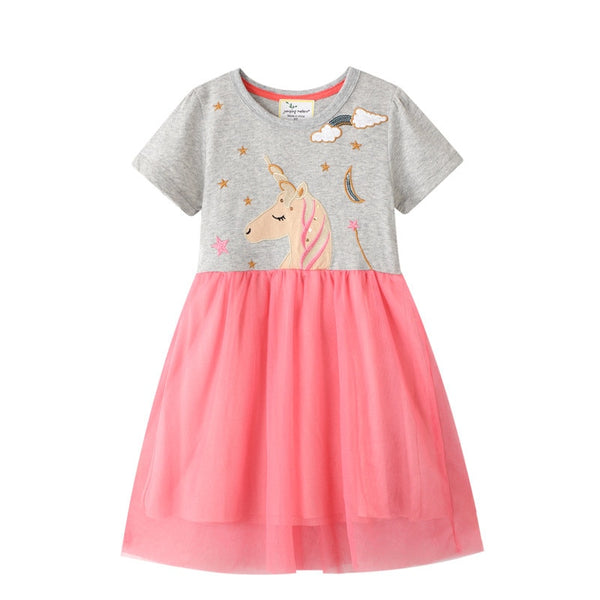 Unicorn Dress for Girls Children Embroidery Vestidos Kids Tutu Dresses Toddlers Summer Cotton Princess Dress