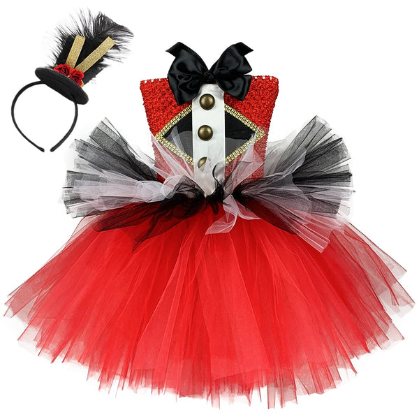 Circus Ringmaster Mädchen Tutu Kleid Rot und Schwarz Weiß Mädchen Geburtstag Party Kleid Kinder Weihnachten Halloween Kostüm Kostüme