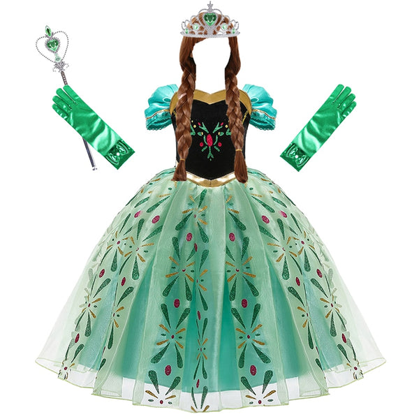 Anna Kleid für Mädchen Cosplay Schneekönigin Prinzessin Kostüm Kinder Halloween Kleidung Kindergeburtstag Karneval Fancy Party Verkleidung