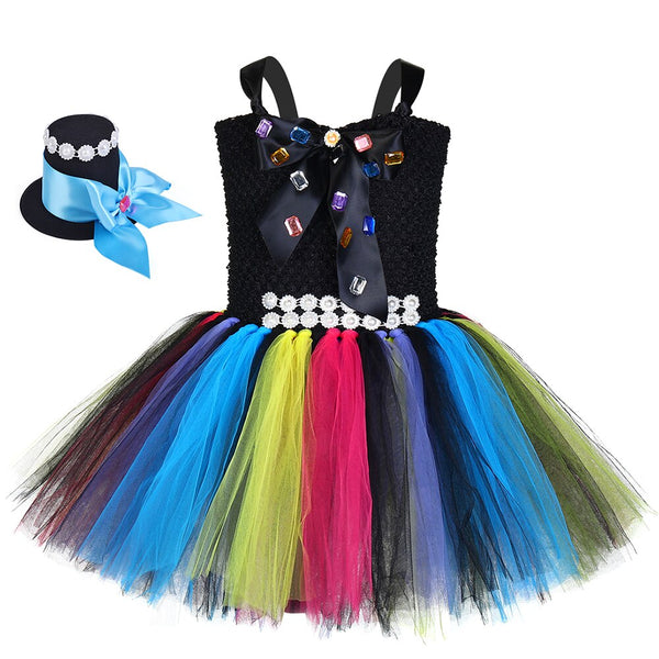 Sparkly Hatter Costume Girls Handmade Tutu Dress Kid Halloween Costume Child Evil Witch Cosplay Clothes Carnival Purim Pageant