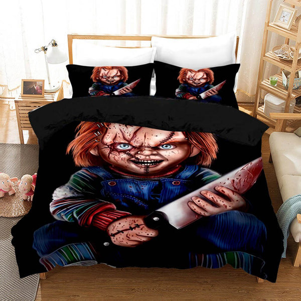 Puppet Horror Doll Bedding Set King Size Child of Play Moive Character Chucky Doll Duvet Cover Double Bed Quilts Puppet Home