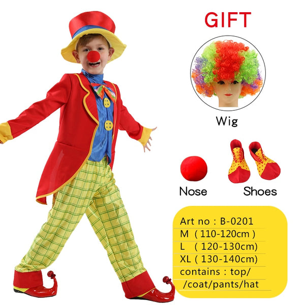 Halloween Christmas Children's Day Purim Circus Clown Wigs Nose Costumes Boy Kids Funny Clown Fantasia Infantil Cosplay For Girl