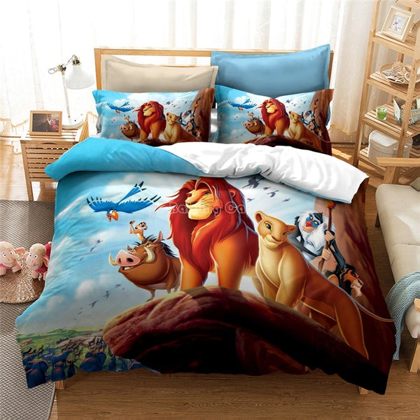 New Lion King Bedding Set Cartoon Character Printed Duvet Cover Set Children Bed Linen Twin Full Queen King Size
