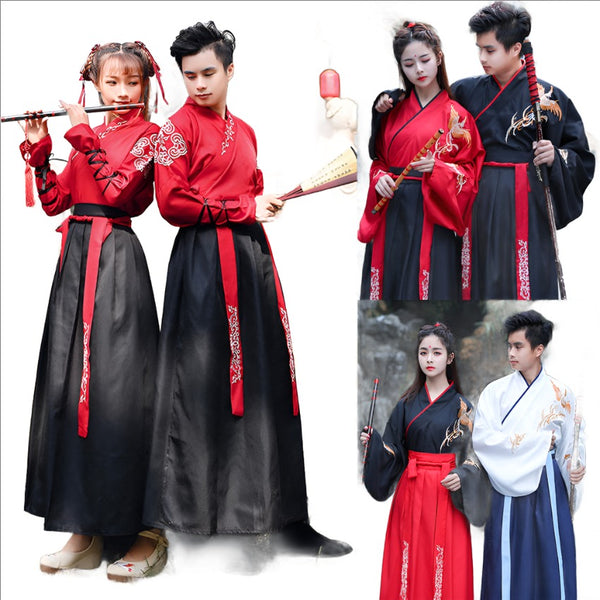 Neue Jahr Erwachsene Männer Frauen Alte Chinesische Trachten Hanfu Festival Bühnenshow Volkstanz Kleid Stickerei Outfit