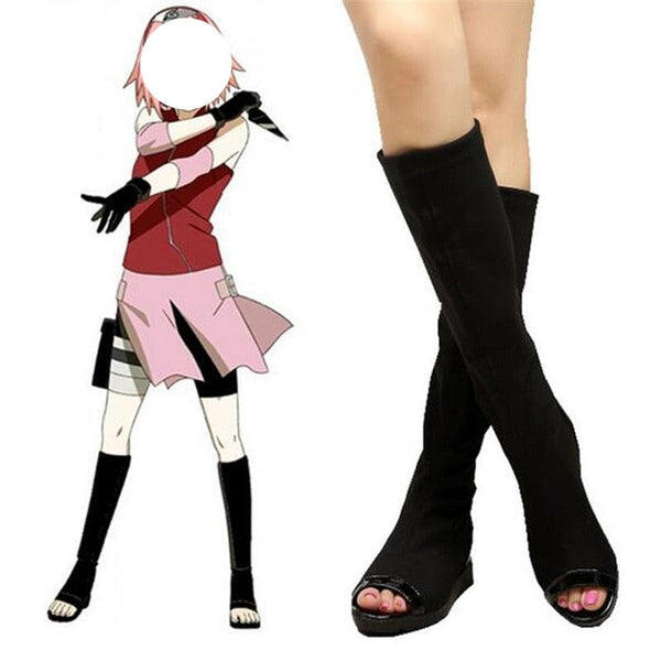 Shippudenen Harunono Sakurara Cosplay Costume Black Ninjas Boots Anime Shoes