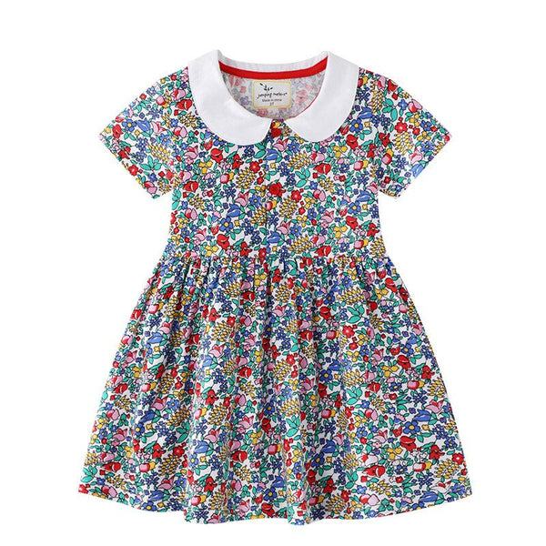 Jumping Meters Top Brand New 2021 Flowers Princess Dress for Summer Cotton Children Clothing Toddler Floral Girls Party Dresses