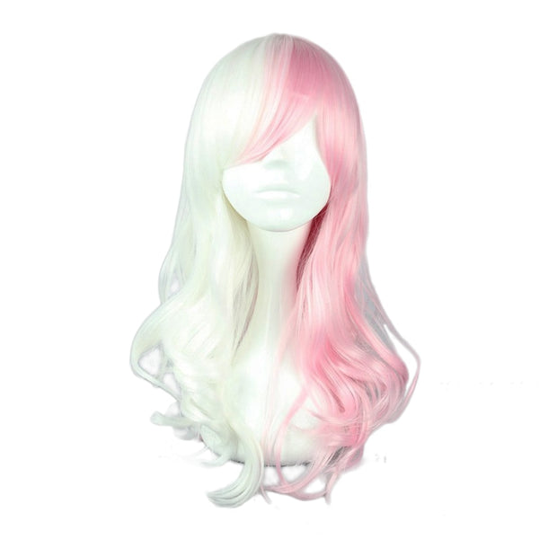 Anime Danganronpapa Monomimi Women Long Curly Wig Cosplay Costume Dangans Ronpas White Pink Mix Synthetic Hair Halloween Party Wigs