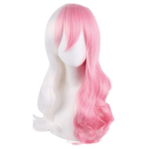 Anime Danganronpapa Monomimi Women Long Curly Cosplay Wig Dangann Ronpaa White Pink Mix Synthetic Hair Halloween Party Costume Wigs