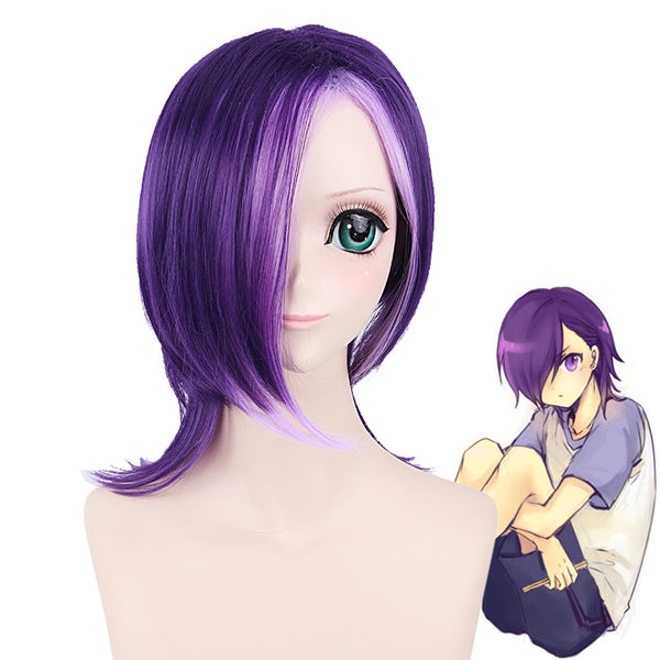 Anime Hataraku Maou Sama! Lucifer Urushihara Hanzo Purple Short Wig Cosplay Costume Men Heat Resistant Synthetic Hair Wigs
