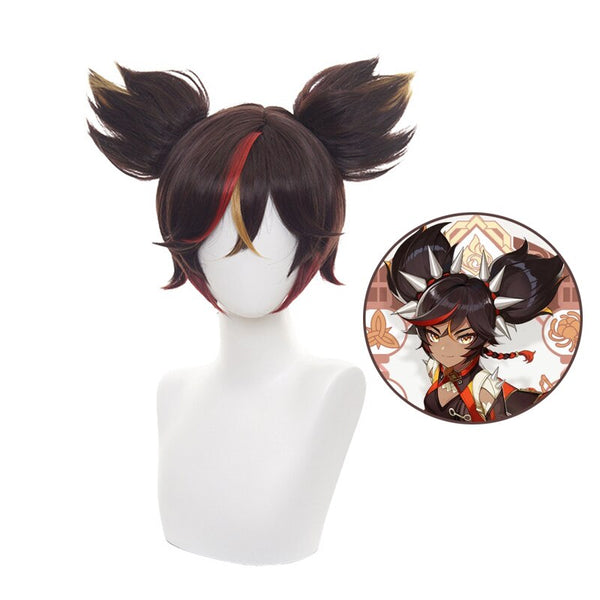 Xinyan Wig With Ears Ponytails Cosplay Costume Heat Resistant Hair Genshing Impacts Xin Yan Women Wigs