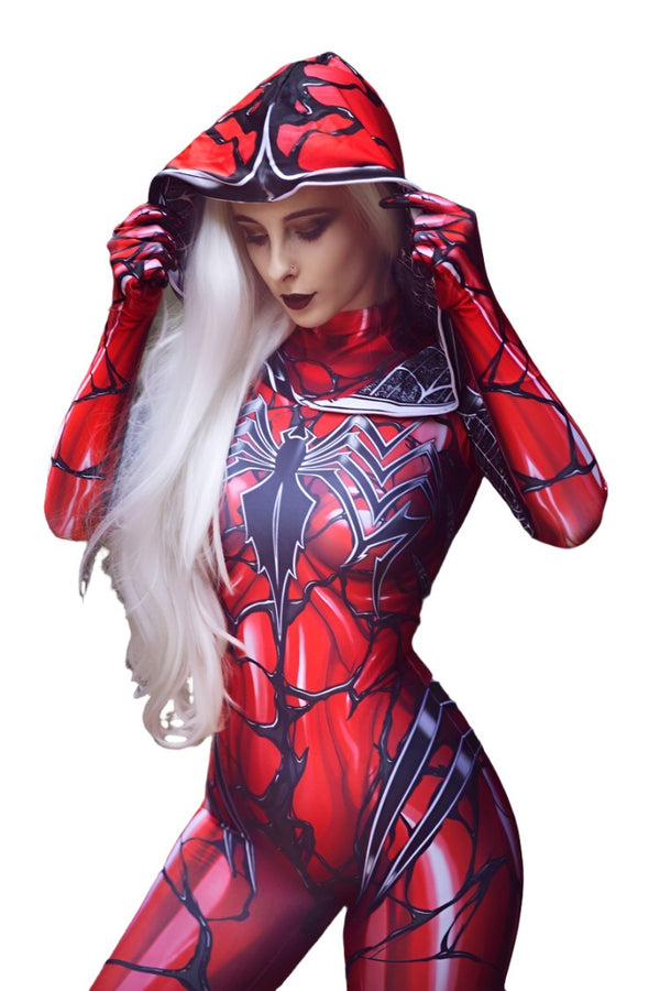 Red Gwenen S Stacycy Cosplay Costume Adults Kids Carnagege Superhero Zentai Suit Female Girls Woman Halloween Full Bodysuit