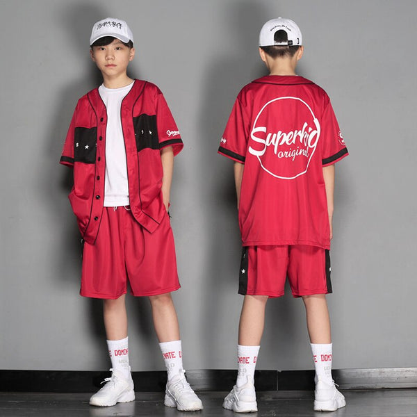 Rave Clothing Hip Hop Dance Costume Boys Stage Costume Short Sleeve Festival Outfit Summer Street Dancewear Kids Jogger DL7901