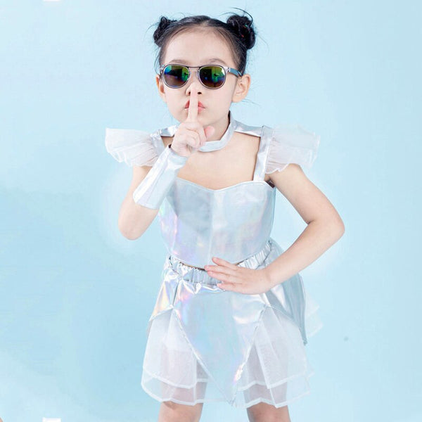 Silver Cheerleader Costume For Girls Festival Clothing Stage Performance Clothes Jazz Dancer Outfits Hip Hop Dance Wear DL6976