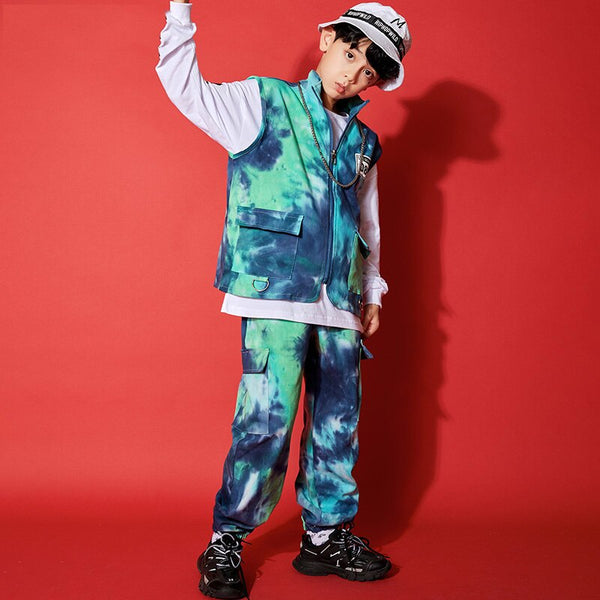 Herbst Street Dance Kostüm für Jungen Rave K-Pop Outfits Tie-Dye Bühnenkleidung Street Dance Wear Bekleidung Tanzmode trägt DL6939