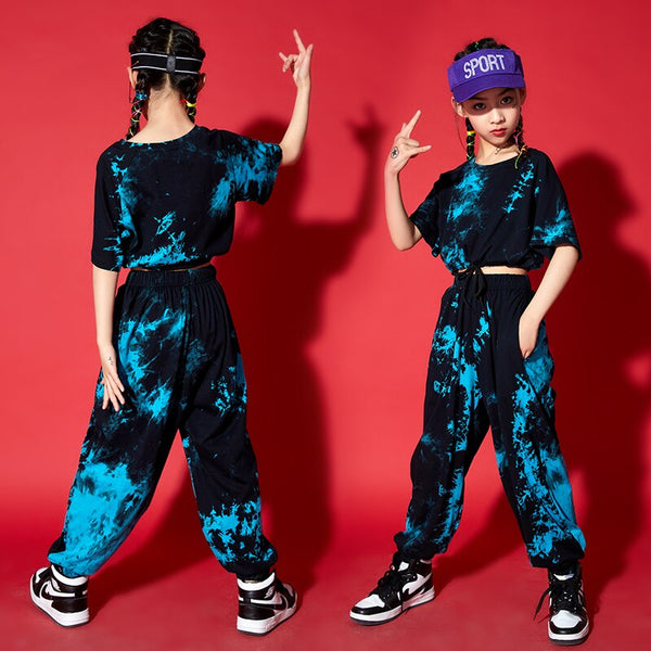 Rave Clothing  Hip Hop Dance Outfit Cheerleader Uniform Tie-dye Girl Sets Jazz Dancewear Stage Costume Summer Clothes DL7843