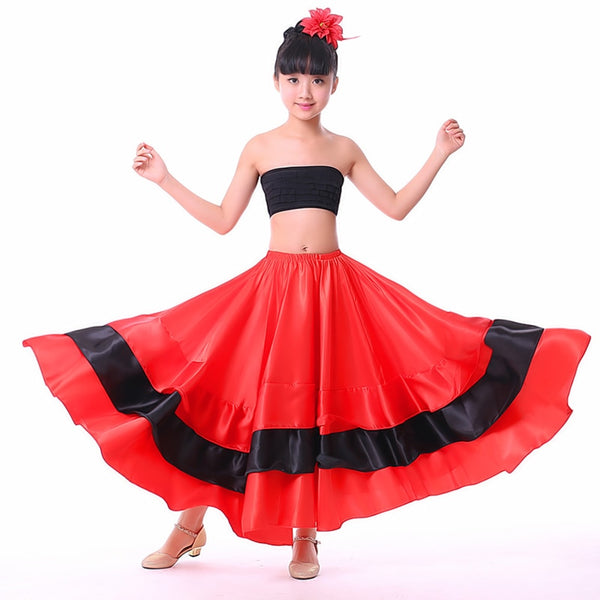 Girls Spanish Dance Costumes Children Spanish Flamenco Skirt Ballroom Dance Skirt Belly Dance Clothes 180/360/540/720 DL2883