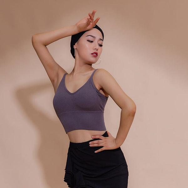 Summer Fashion New Female Samba Latin Dance Tops Sexy Sling Underwear Women'S Yoga Sport Practice Top With Chest Pad DL6354