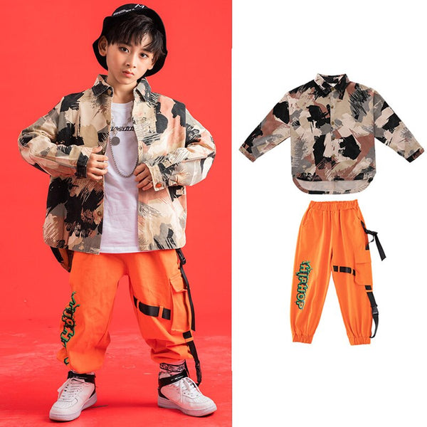 Orange Hip Hop Dance Clothes For Kids Street Dancewear Rave Outfit Performance Costume Festival Clothing Causal Pants  DL7713