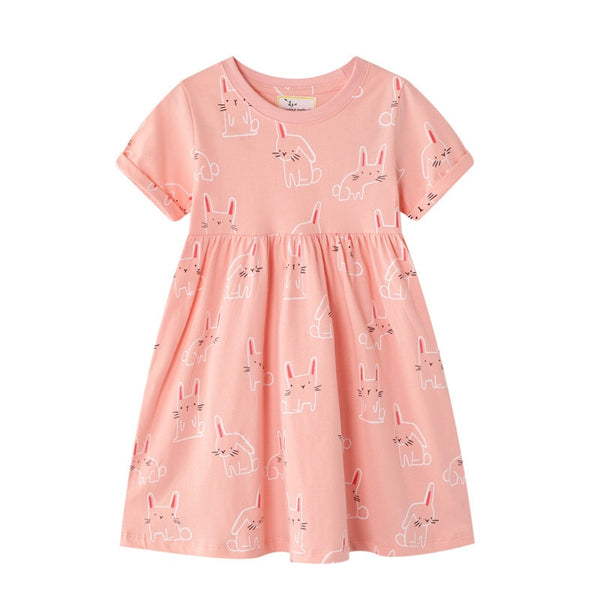 Baby Girls Short Sleeve Dresses Cotton Clothes Summer Animal Dresses Kids Girls Casual Dresses Children 2-7T