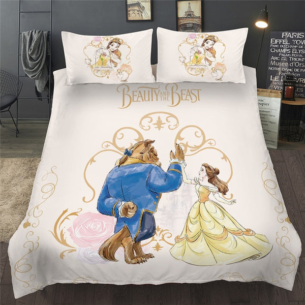 Beauty The Beasts Bedding Set Cartoon Double Queen King Duvet Cover Set Twin Bedclothes For Child Kid Girl Women Adult