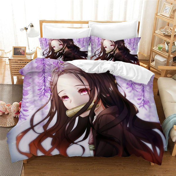 Anime Demon S Slayer and Kimetsu Yaiba Pattern Duvet Cover with Pillow Cover Bedding Set Single Double Twin Full Queen King Size