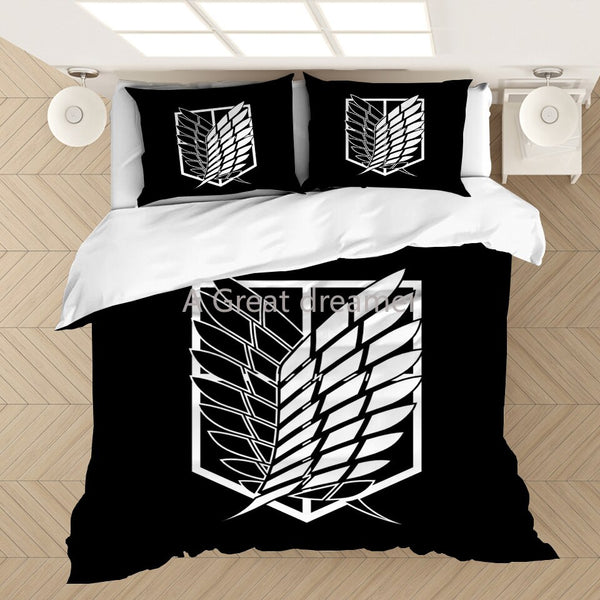 3D Printed Anime Attack Titan Bedding Set Anime Duvet Covers Pillowcases Kids Adults Bedclothes Boys Customized Bed Linen