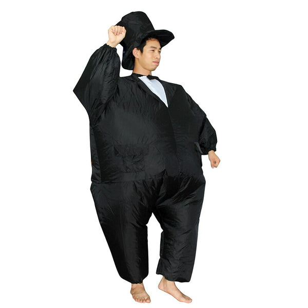 Black Suit Inflatable Costume Halloween Gentleman Cosplay Costumes for Man Blow up Role Play Clothes Adult Carnival Dress Suit