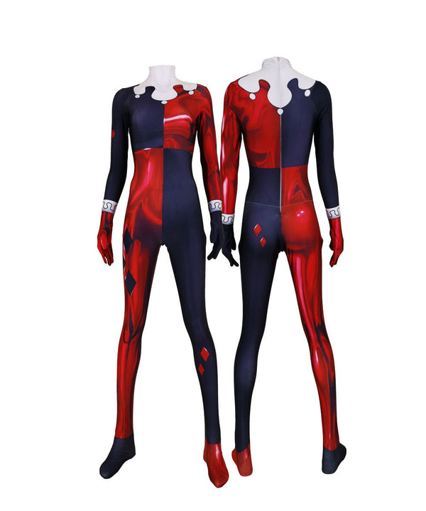 Harleen Quinzel Cosplay Costume Red Zentai Suit Anime Superhero Halloween Bodysuit Jumpsuit Adults Kids