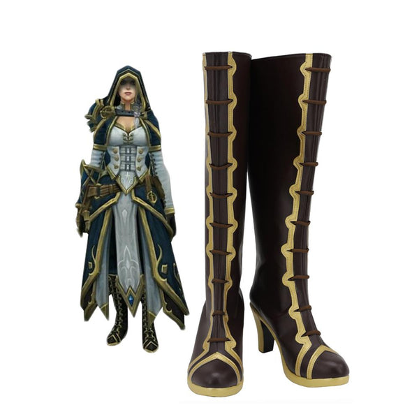 Game WOWJaina Proudmoorere Cosplay Boots Brown Leather Shoes Custom Made Any Size for Unisex