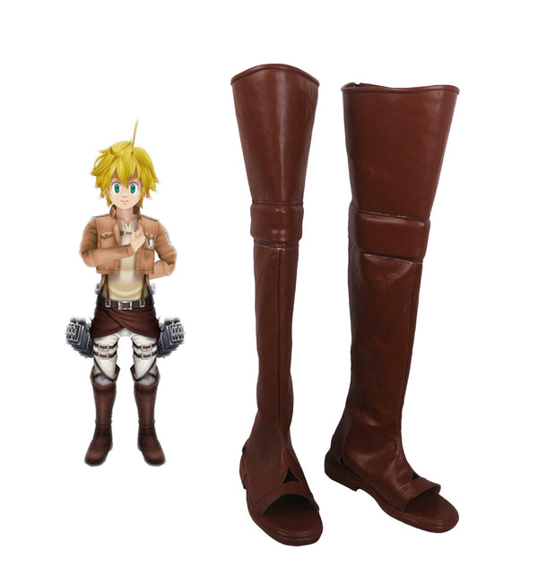 Nanatsu no Taizai Meliodas Attack Titan Cosplay Boots Brown Custom Made Shoes for Unisex