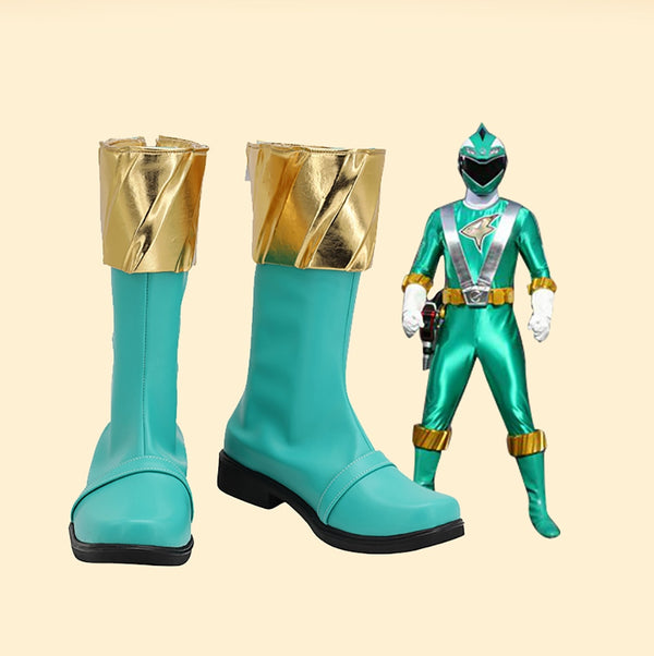 Enginene Sentaiai Goongerer Rangerer Green Cosplay Boots Customized Leather Shoes for Unisex