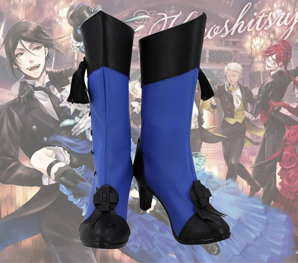 Kuroshitsujiji Black Butlerer Cielel Phantomhiveve Blue Boots Cosplay High Heel Shoes Custom Made Any Size Shoes for Male and Female