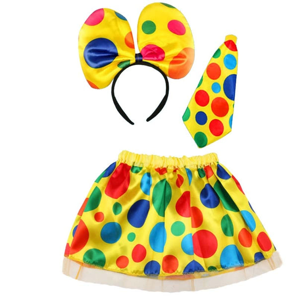 Girl Boy women Fun Clown Cosplay Costume Polka Dot Headband Tie Skirt Carnival Birthday Party Clown Cosplay Christmas Halloween