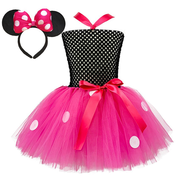 Hot Pink Minnie Tutu Dress Girl Kids Mini Cute Costume Baby Girls Birthday Outfits Set Children Clothes Toddler Dance Ball Gown