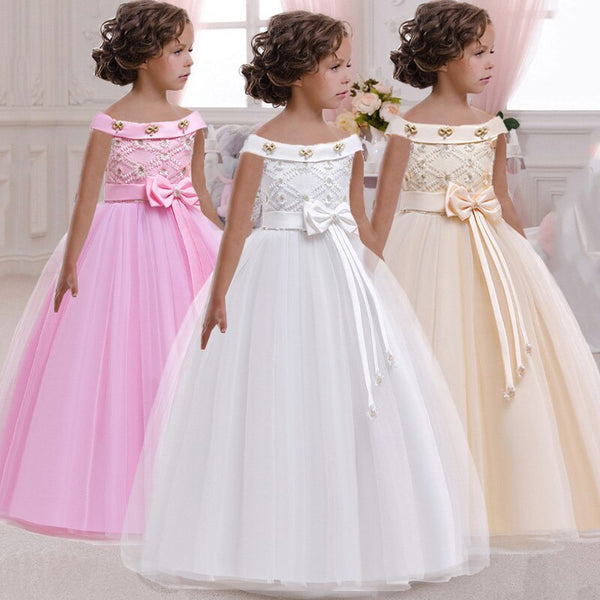 Kids Princess Dress For Girls Flower Appliques Ball Gown Baby Kids Clothes Elegant Party Wedding Costumes Children Clothing