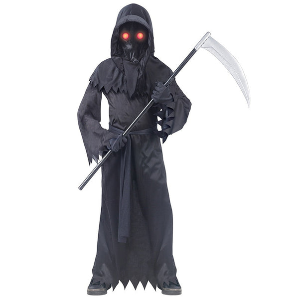 Halloween Costume Scary Grim Reaper Carnival Festival Glow In The Dark for Kids with Scythe Luminous Glasses Full Sets Devil