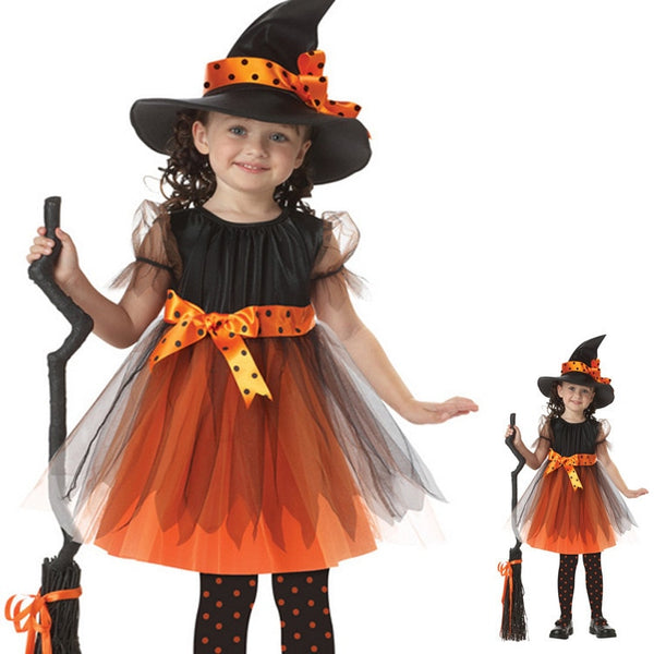 Halloween Fancy Fantasia Infant Hexe mit Hut Besen Cosplay Weihnachten Kinder Kinderkostüm Mädchen Kopfbedeckung Kleidung