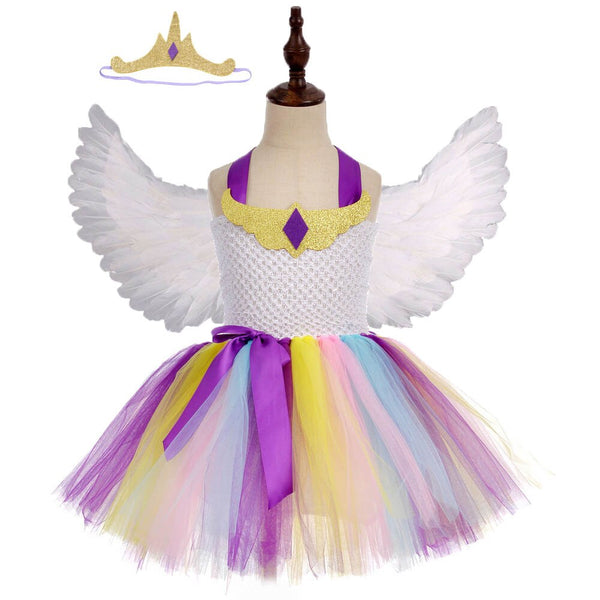 Unicorn Princess Girls Tutu Dress Kid Pastel Yellow Birthday Party Dresses Child Halloween Alicorn Costume Purim Carnival Gifts