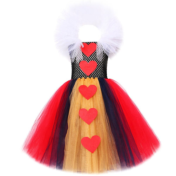 Red Queen Cosplay Costume for Girls Long Tutu Dress Up Clothes for Kids Halloween Christmas Costumes Girl Ankle Length Outfit